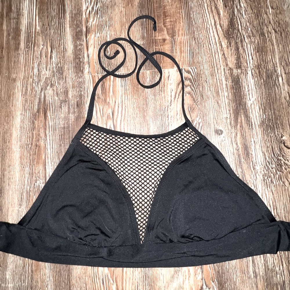 Black fishnet bathing suit top size M.